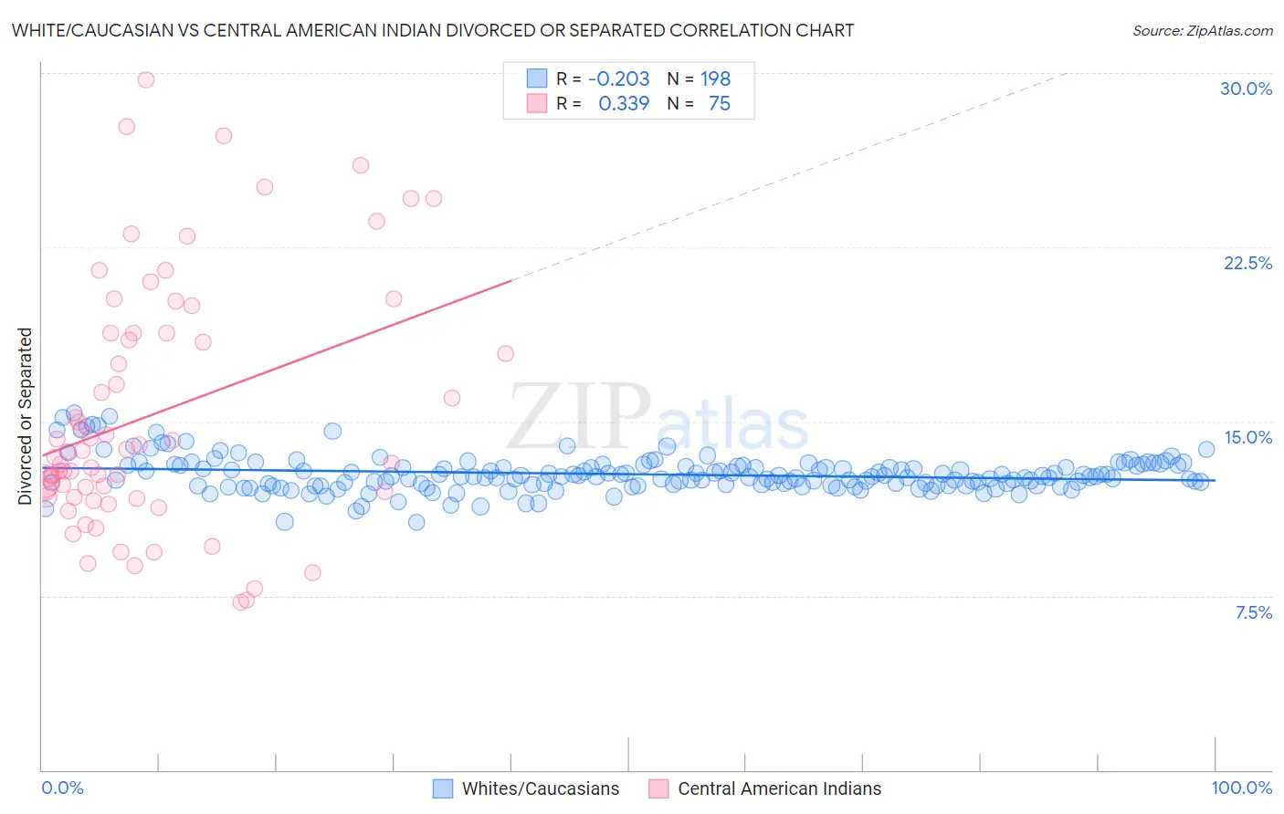 White/Caucasian vs Central American Indian Divorced or Separated