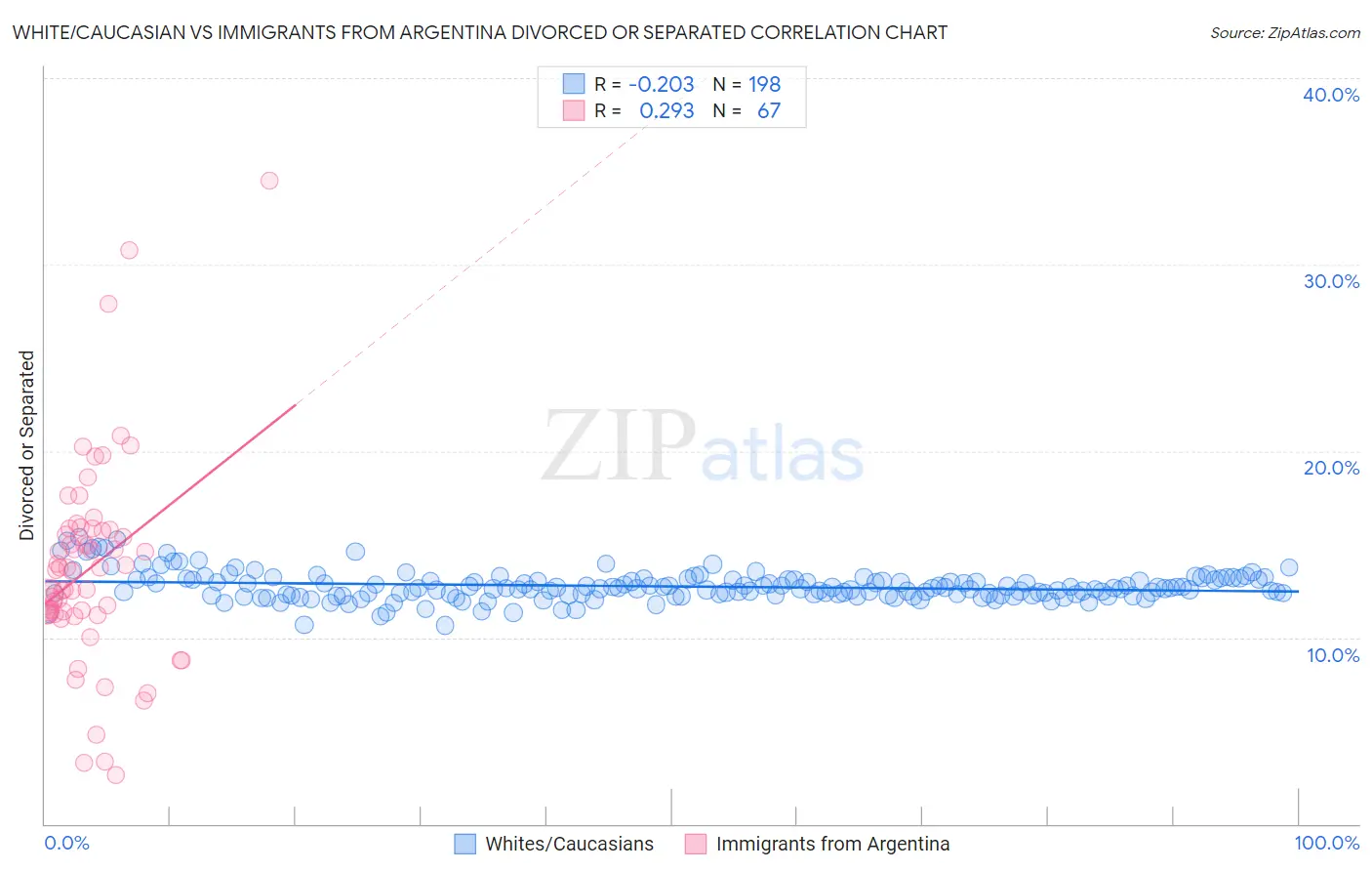 White/Caucasian vs Immigrants from Argentina Divorced or Separated