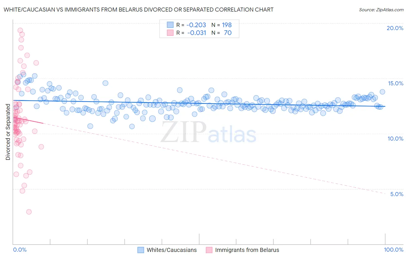 White/Caucasian vs Immigrants from Belarus Divorced or Separated