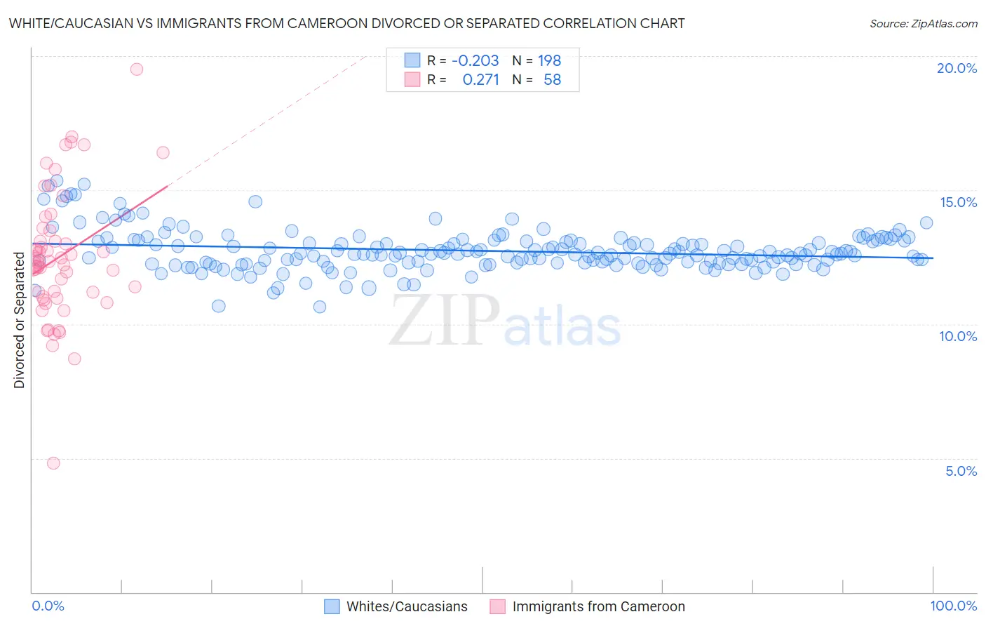 White/Caucasian vs Immigrants from Cameroon Divorced or Separated