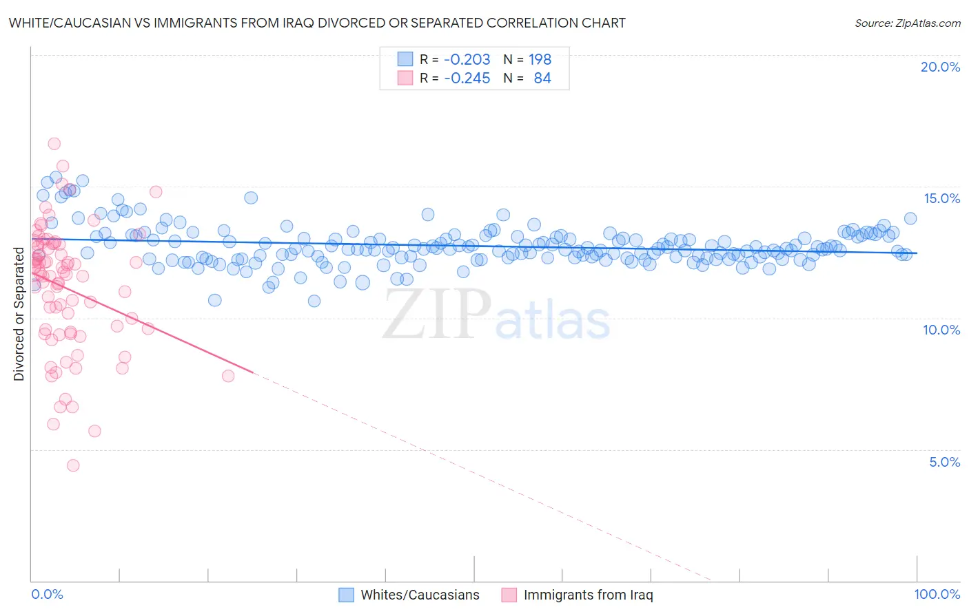 White/Caucasian vs Immigrants from Iraq Divorced or Separated