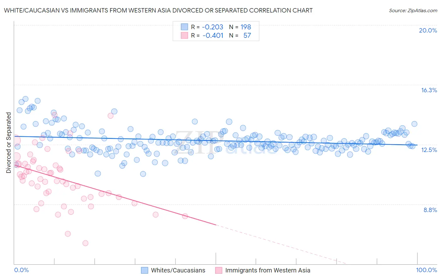 White/Caucasian vs Immigrants from Western Asia Divorced or Separated