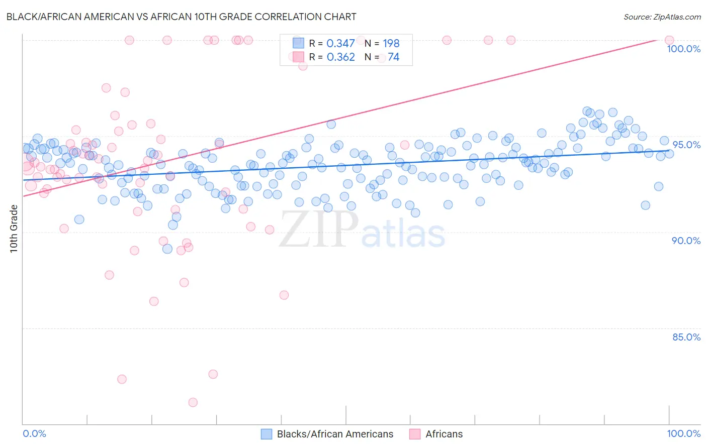 Black/African American vs African 10th Grade