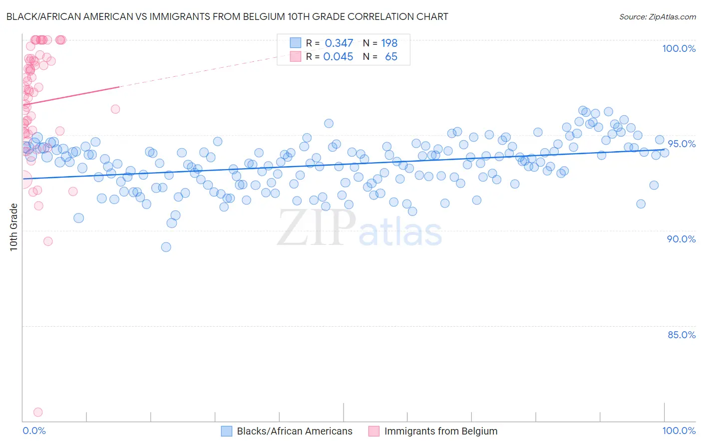 Black/African American vs Immigrants from Belgium 10th Grade