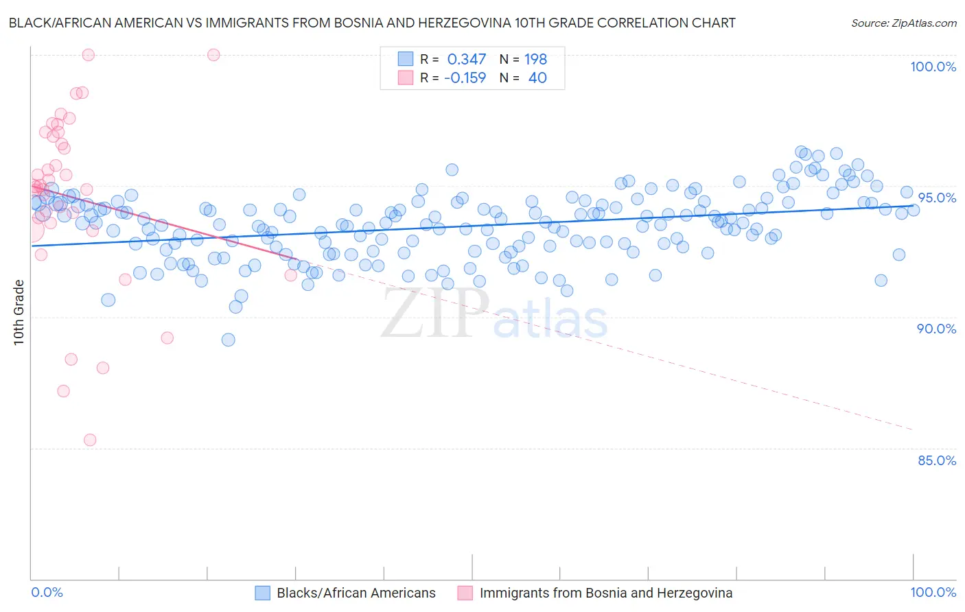 Black/African American vs Immigrants from Bosnia and Herzegovina 10th Grade