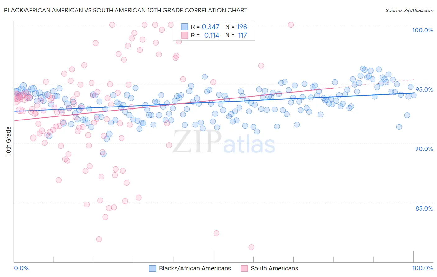 Black/African American vs South American 10th Grade