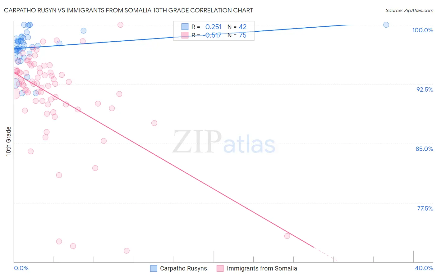 Carpatho Rusyn vs Immigrants from Somalia 10th Grade