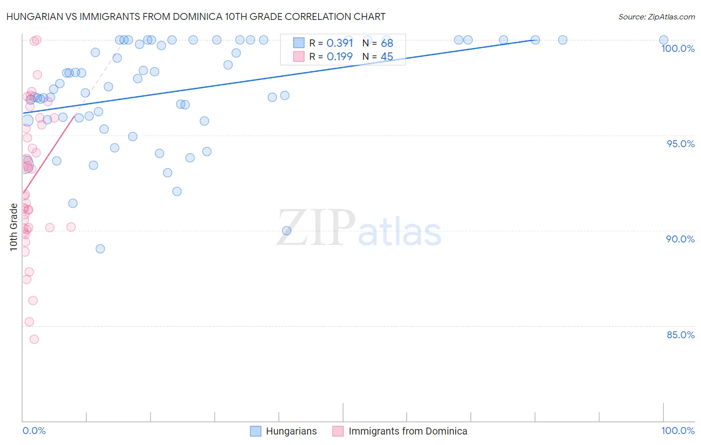 Hungarian vs Immigrants from Dominica 10th Grade