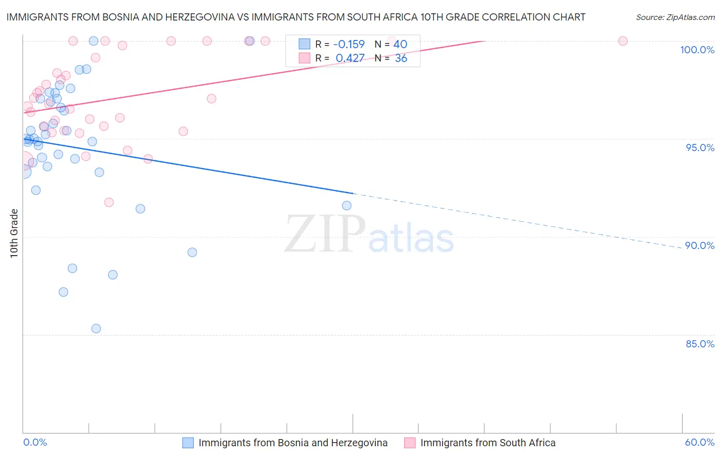 Immigrants from Bosnia and Herzegovina vs Immigrants from South Africa 10th Grade