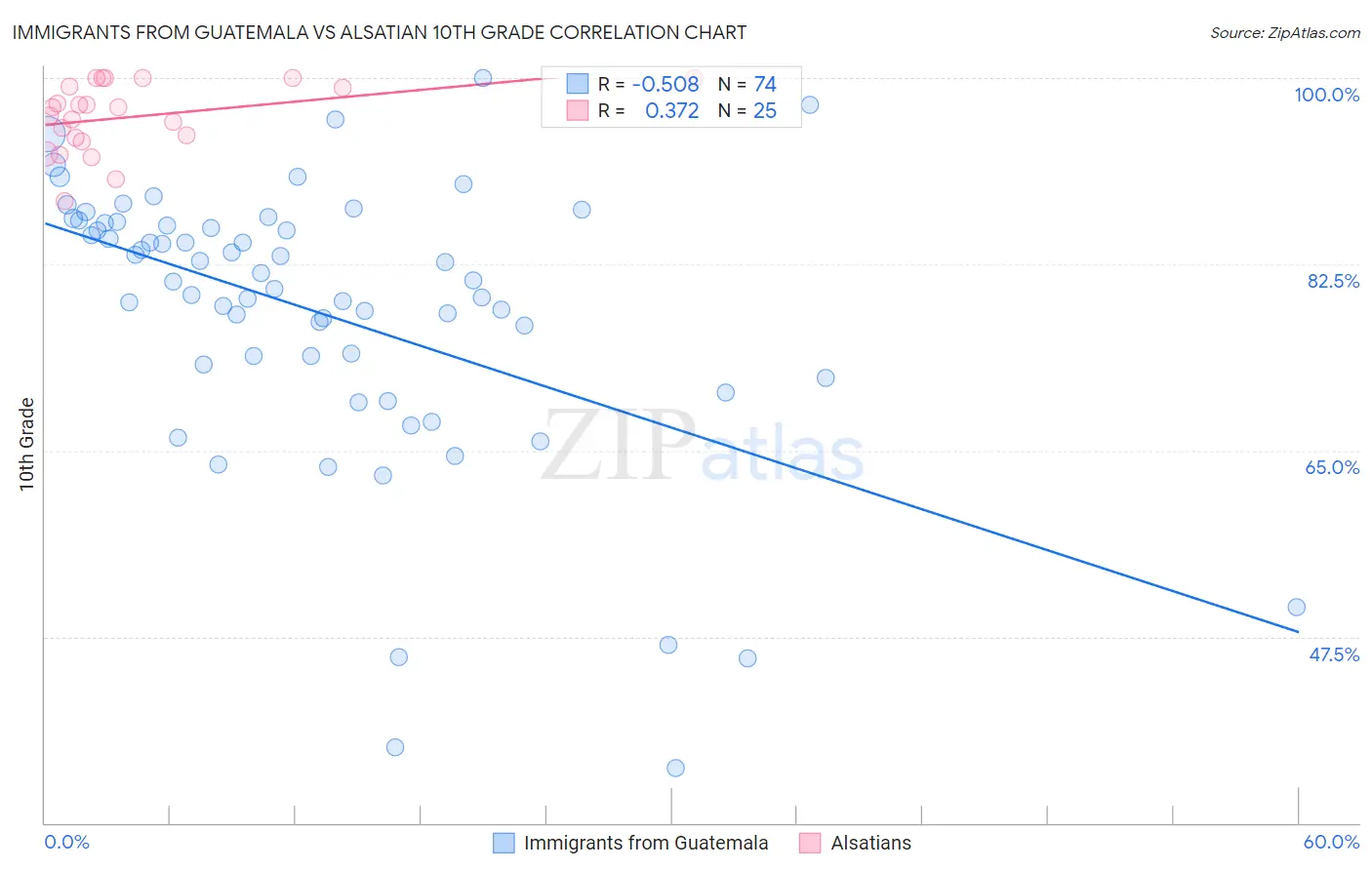 Immigrants from Guatemala vs Alsatian 10th Grade