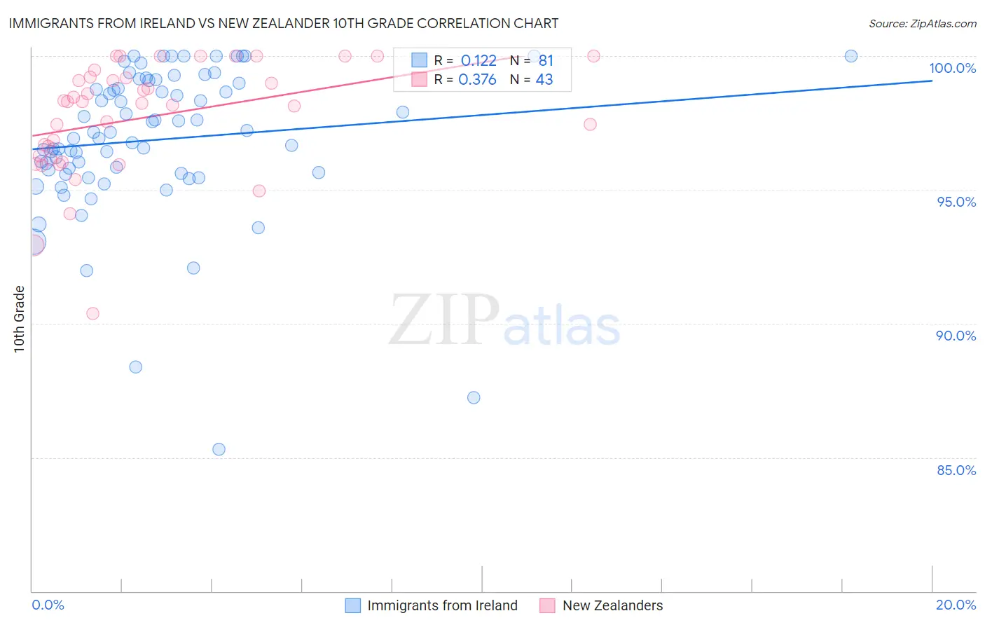 Immigrants from Ireland vs New Zealander 10th Grade