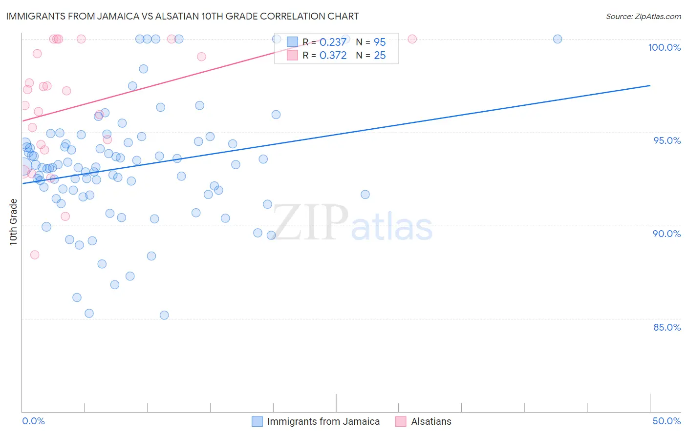 Immigrants from Jamaica vs Alsatian 10th Grade