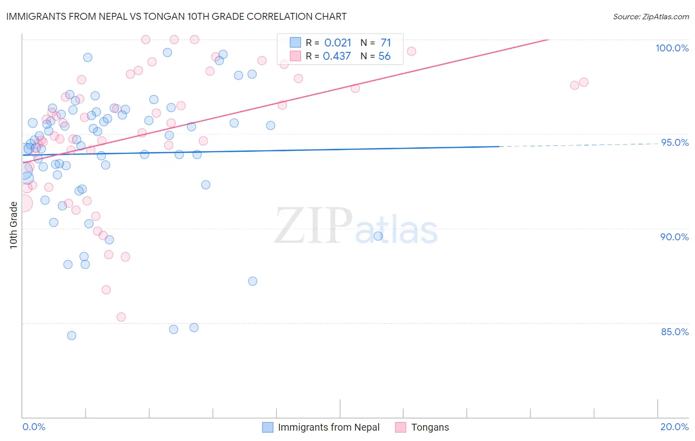 Immigrants from Nepal vs Tongan 10th Grade