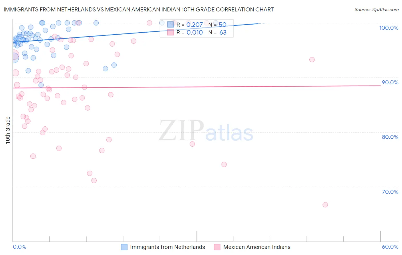 Immigrants from Netherlands vs Mexican American Indian 10th Grade