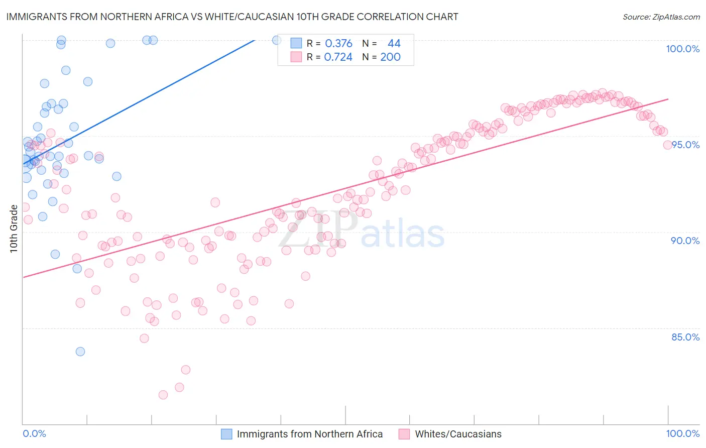 Immigrants from Northern Africa vs White/Caucasian 10th Grade