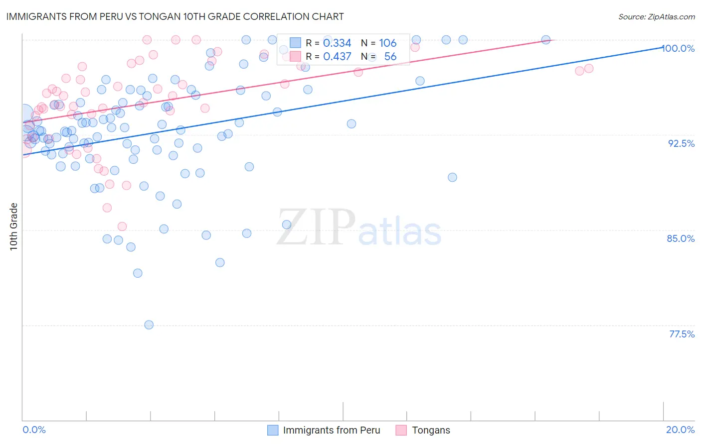 Immigrants from Peru vs Tongan 10th Grade