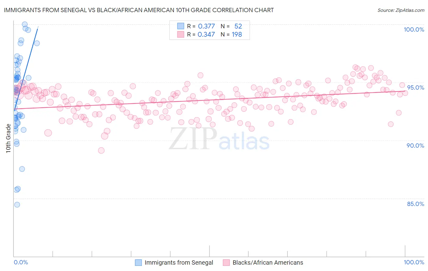 Immigrants from Senegal vs Black/African American 10th Grade