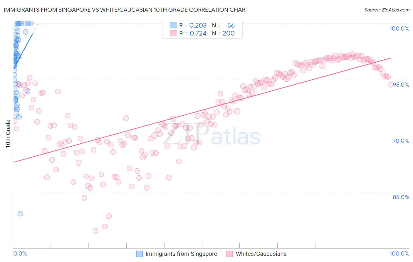 Immigrants from Singapore vs White/Caucasian 10th Grade