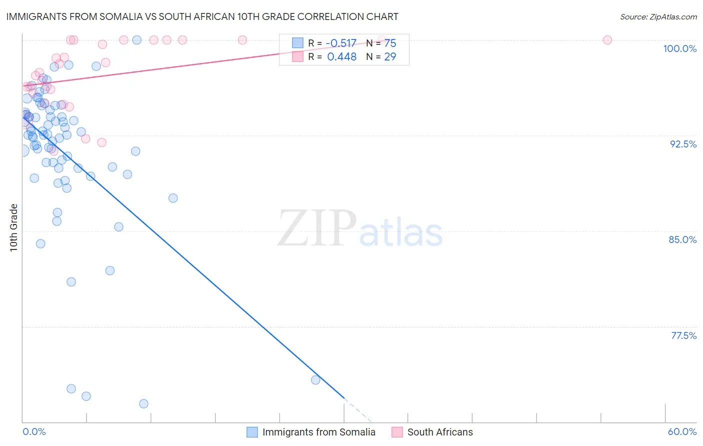 Immigrants from Somalia vs South African 10th Grade