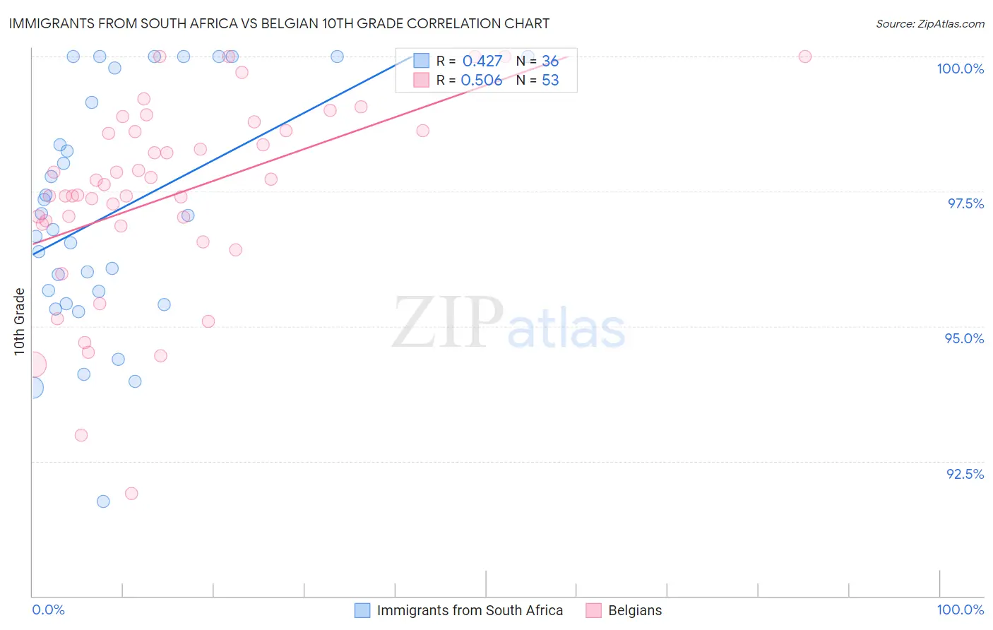 Immigrants from South Africa vs Belgian 10th Grade