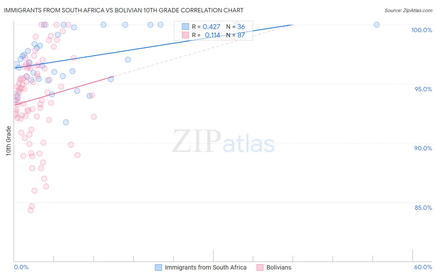 Immigrants from South Africa vs Bolivian 10th Grade