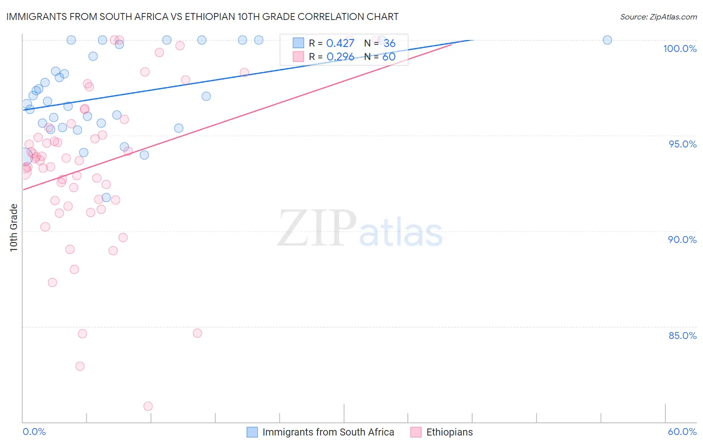 Immigrants from South Africa vs Ethiopian 10th Grade