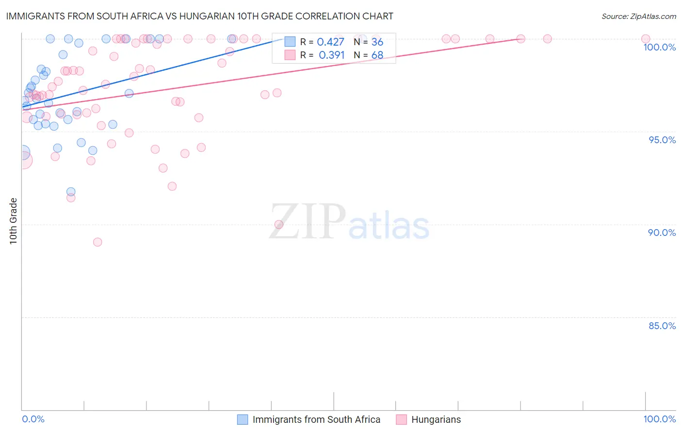 Immigrants from South Africa vs Hungarian 10th Grade