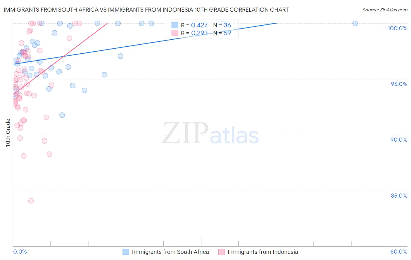 Immigrants from South Africa vs Immigrants from Indonesia 10th Grade