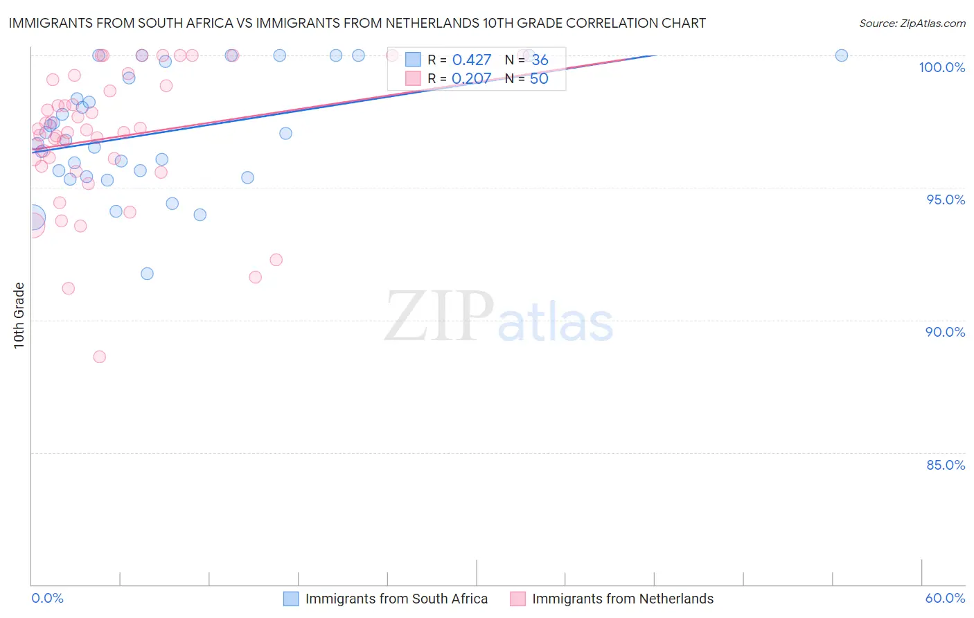 Immigrants from South Africa vs Immigrants from Netherlands 10th Grade