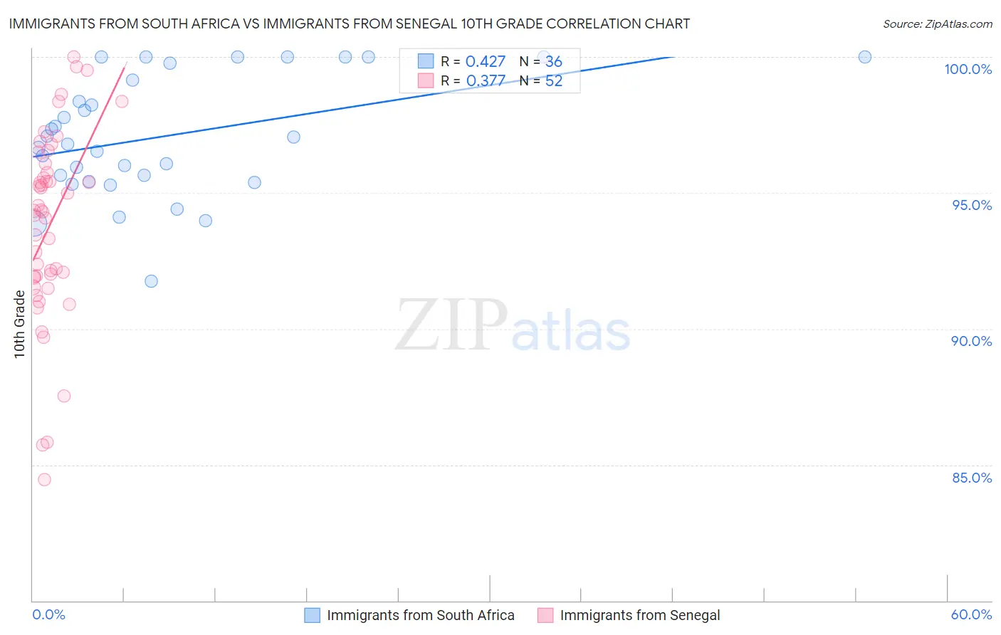 Immigrants from South Africa vs Immigrants from Senegal 10th Grade