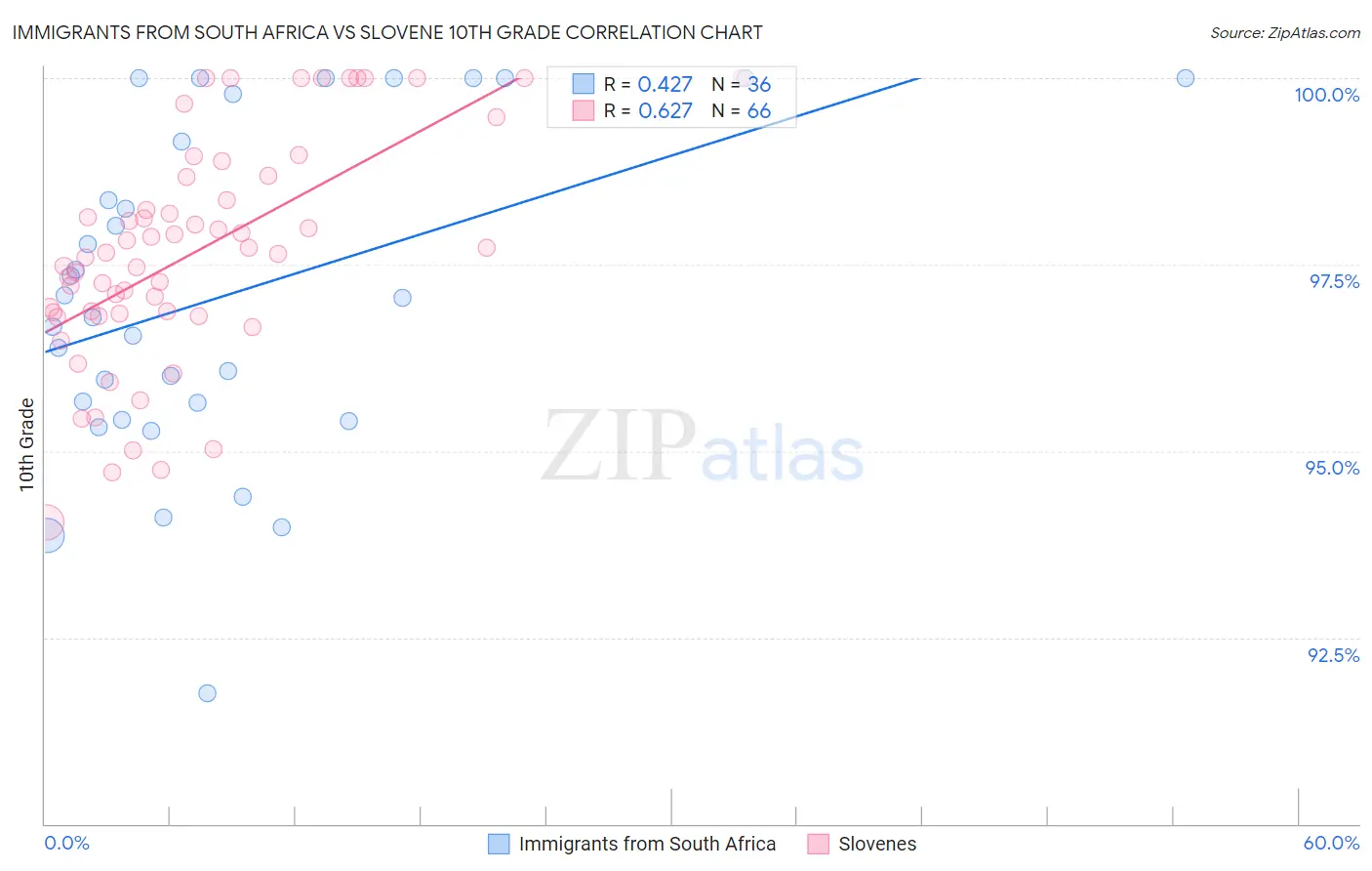 Immigrants from South Africa vs Slovene 10th Grade