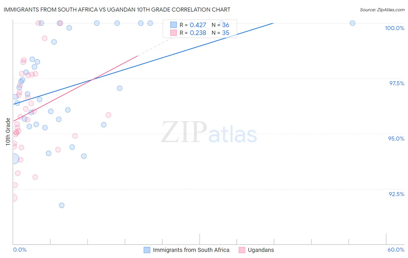 Immigrants from South Africa vs Ugandan 10th Grade