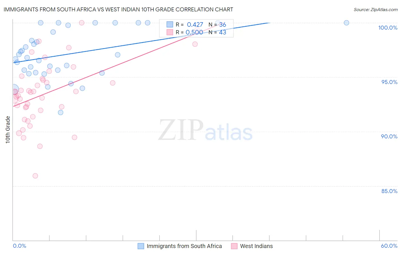 Immigrants from South Africa vs West Indian 10th Grade