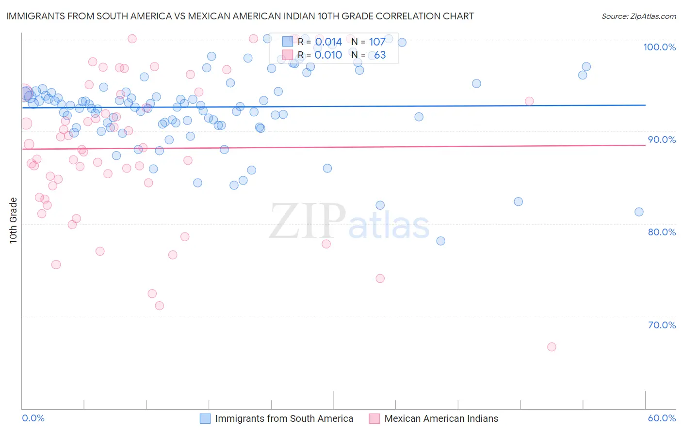 Immigrants from South America vs Mexican American Indian 10th Grade