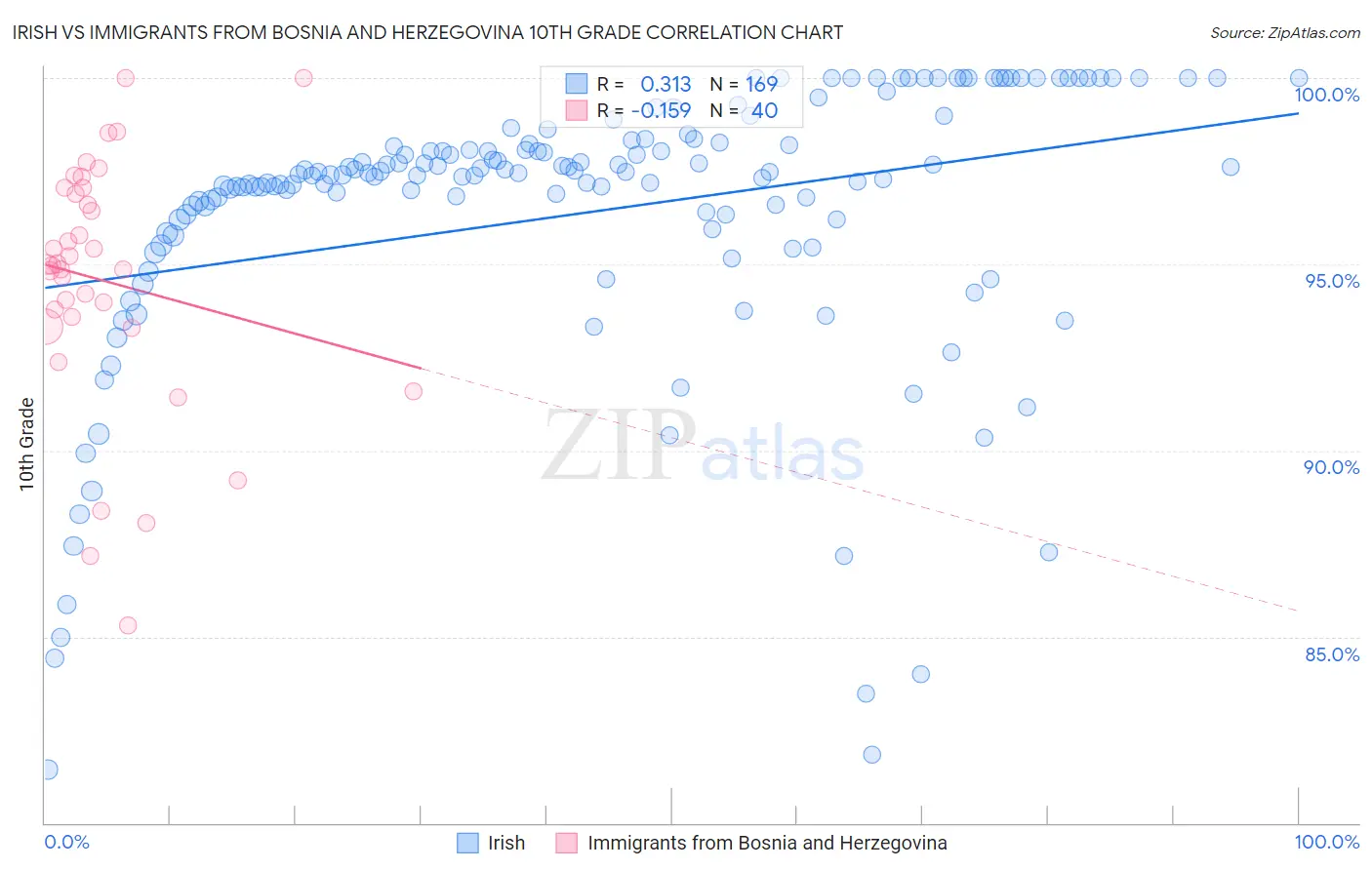 Irish vs Immigrants from Bosnia and Herzegovina 10th Grade