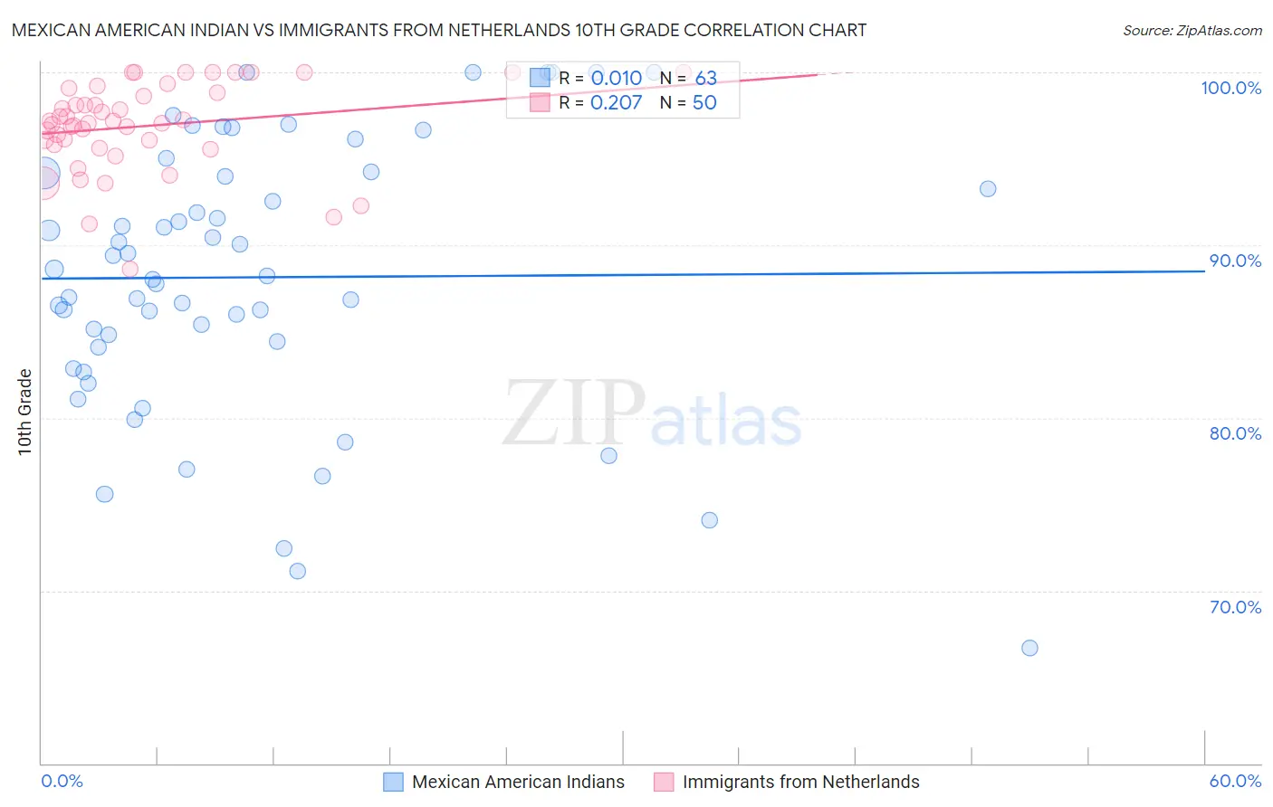 Mexican American Indian vs Immigrants from Netherlands 10th Grade