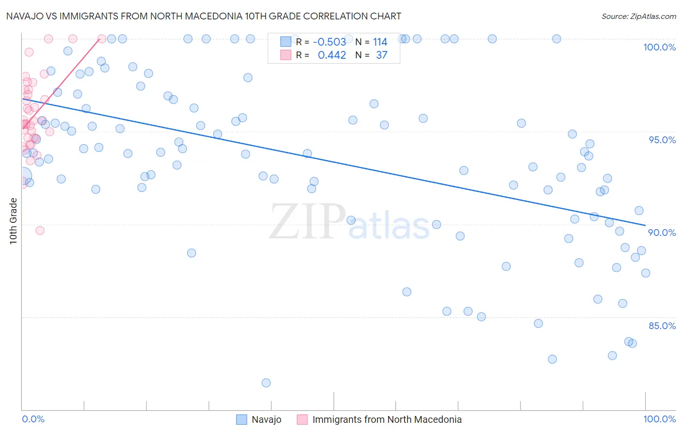 Navajo vs Immigrants from North Macedonia 10th Grade