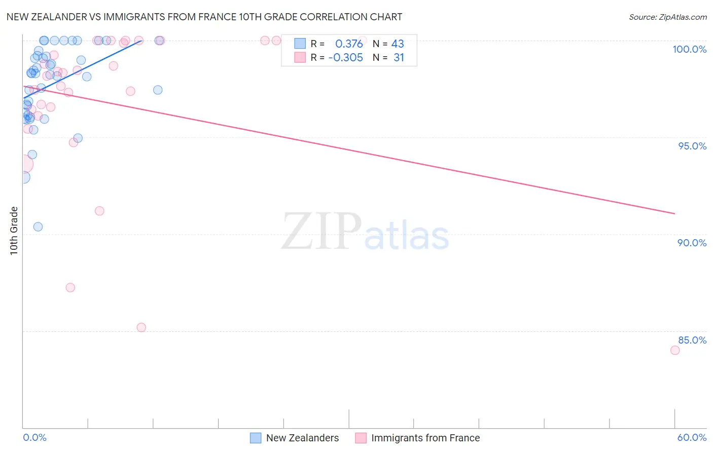 New Zealander vs Immigrants from France 10th Grade