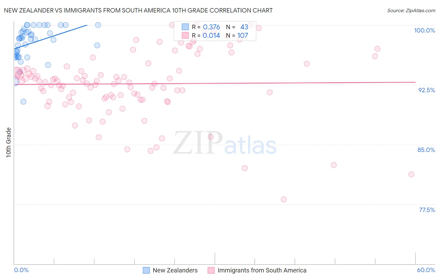 New Zealander vs Immigrants from South America 10th Grade