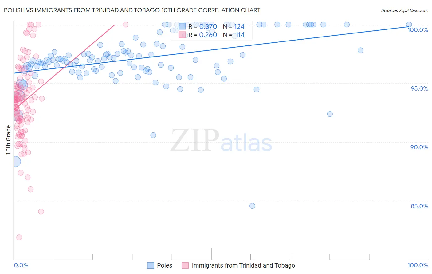 Polish vs Immigrants from Trinidad and Tobago 10th Grade