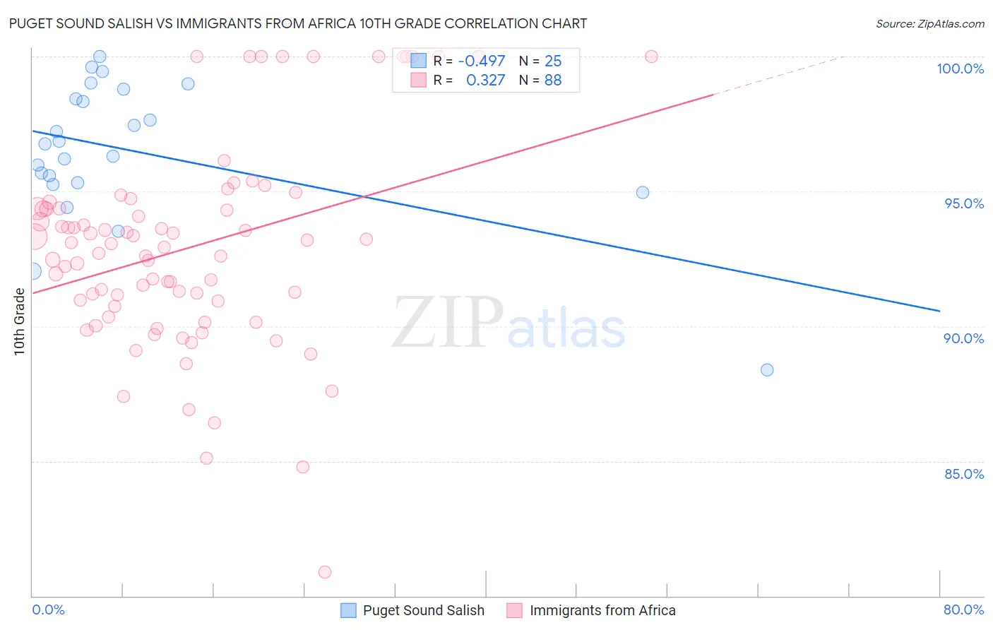 Puget Sound Salish vs Immigrants from Africa 10th Grade