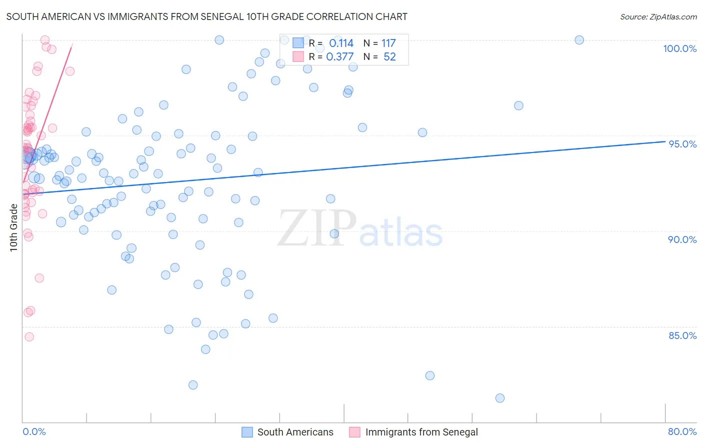 South American vs Immigrants from Senegal 10th Grade