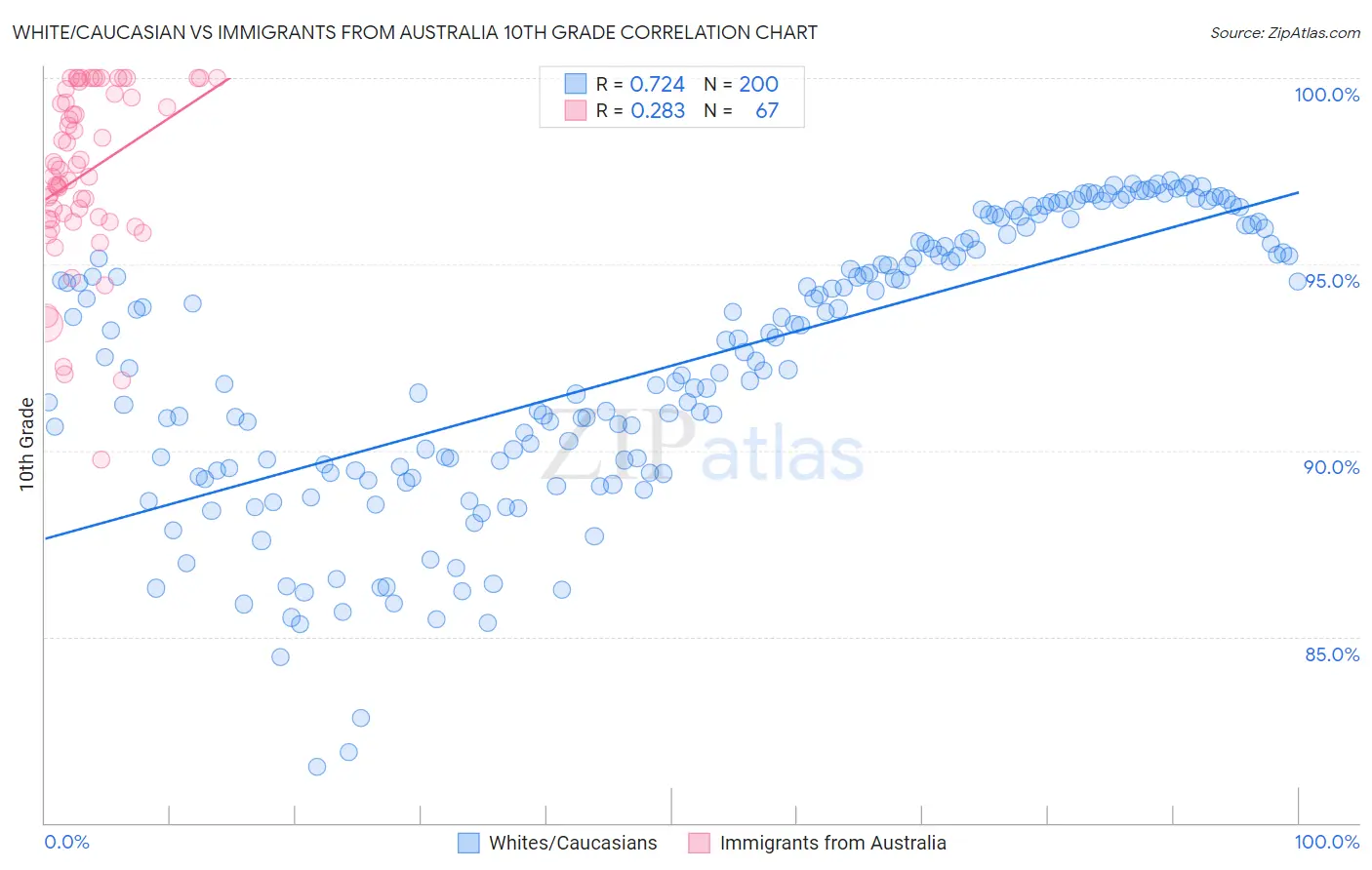 White/Caucasian vs Immigrants from Australia 10th Grade