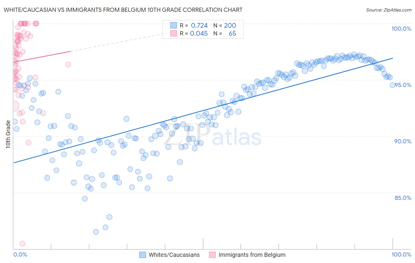 White/Caucasian vs Immigrants from Belgium 10th Grade