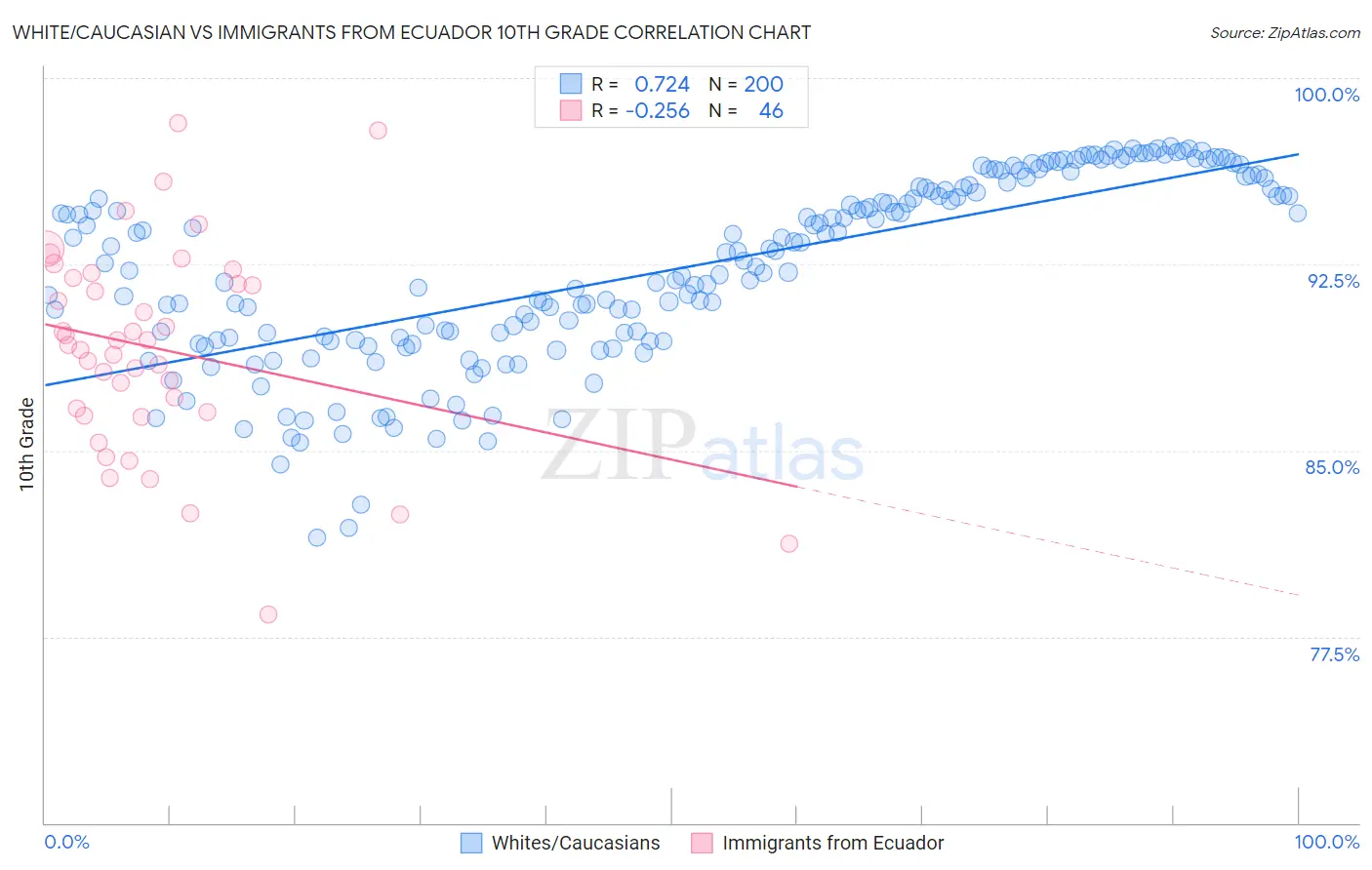 White/Caucasian vs Immigrants from Ecuador 10th Grade