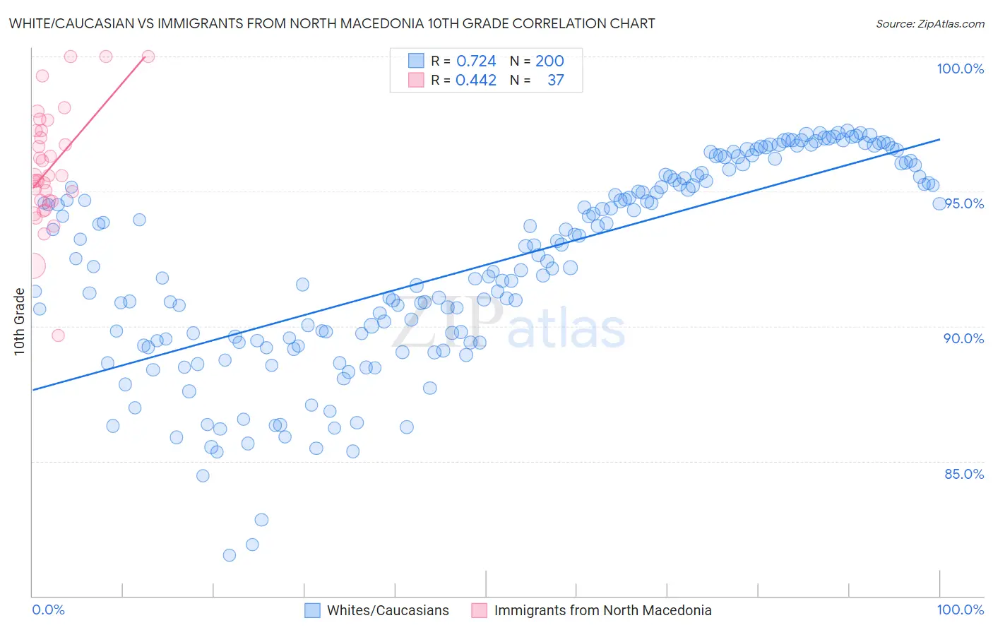 White/Caucasian vs Immigrants from North Macedonia 10th Grade