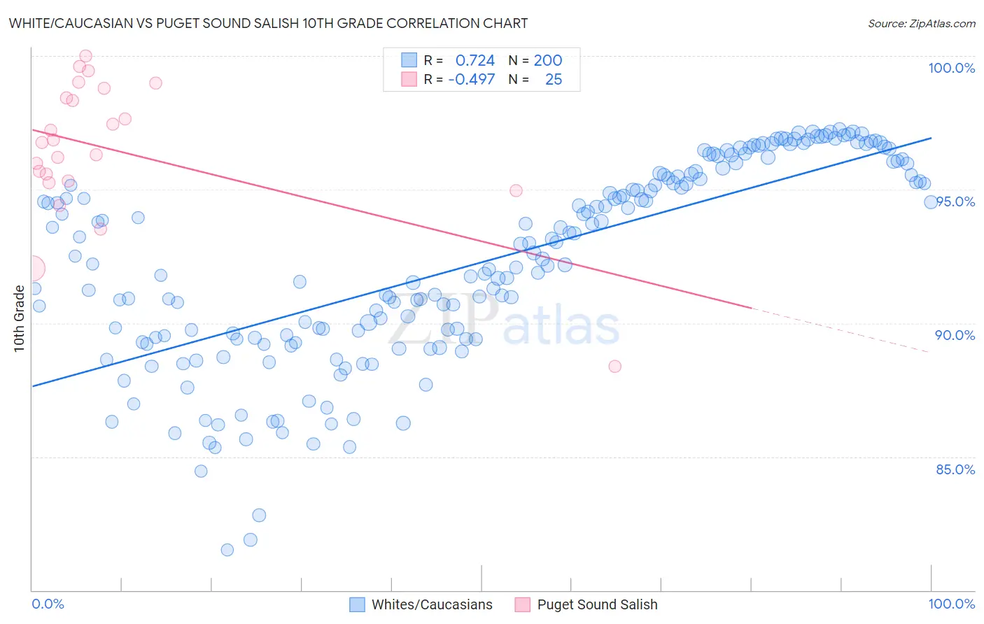 White/Caucasian vs Puget Sound Salish 10th Grade
