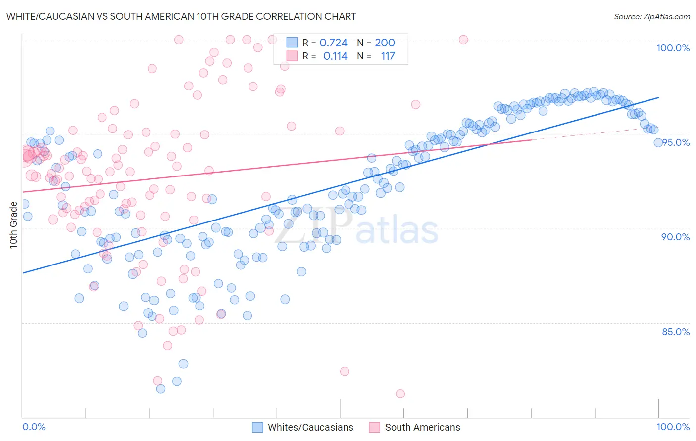White/Caucasian vs South American 10th Grade