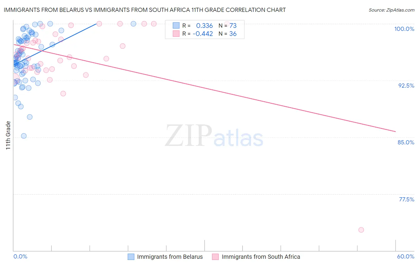 Immigrants from Belarus vs Immigrants from South Africa 11th Grade