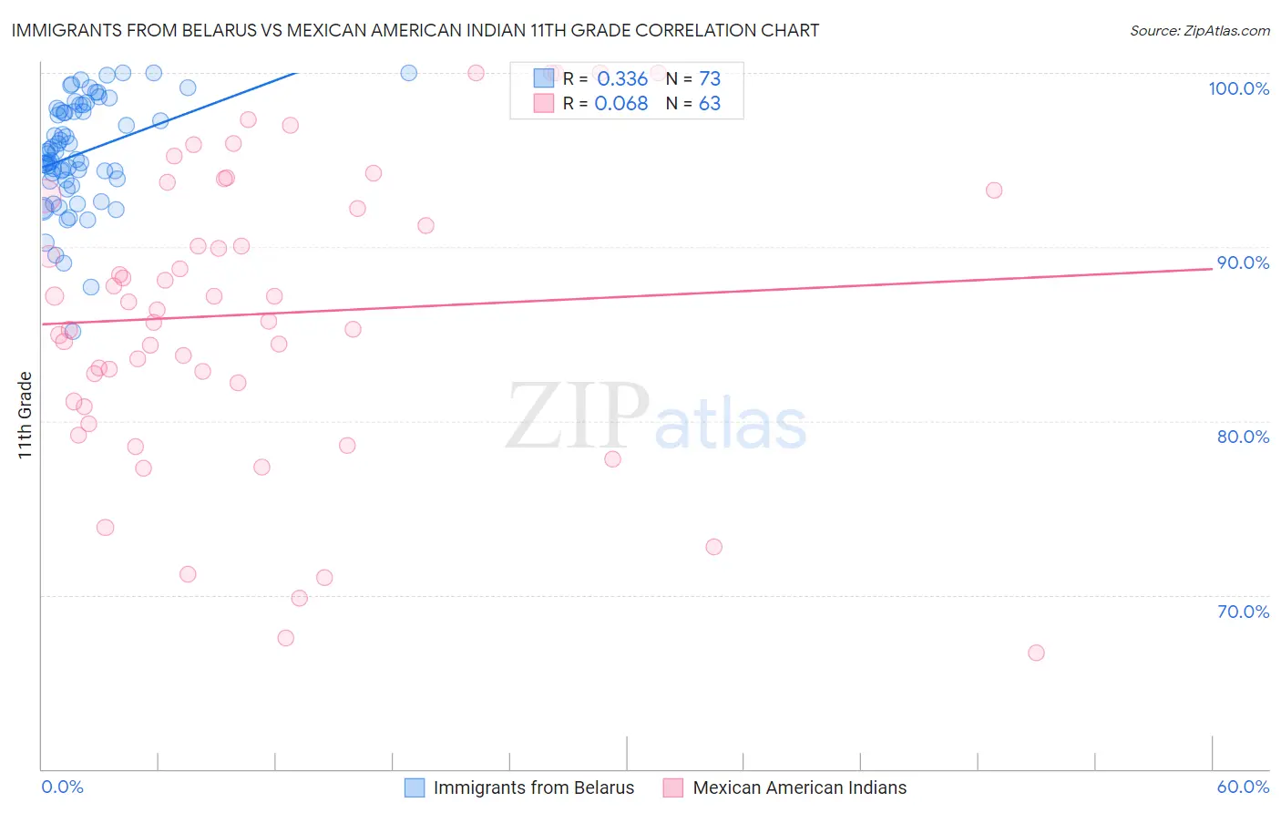 Immigrants from Belarus vs Mexican American Indian 11th Grade